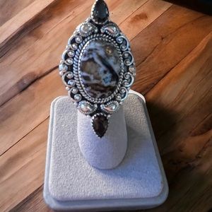 Agate & Amber Brown Smokey Quartz Sterling Silver Adjustable Ring